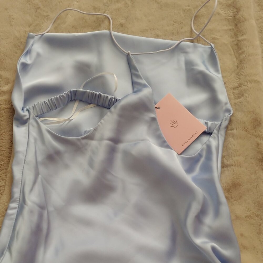 BRAND NEW Hello Molly baby blue satin mini dress size S/ US 4 - Picture 3 of 15